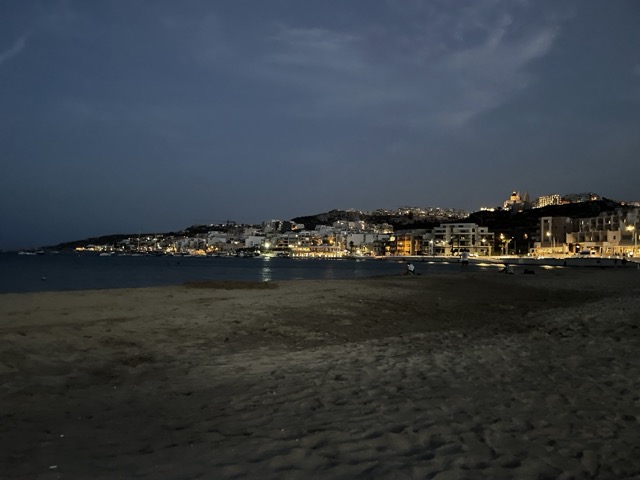 Mellieha Bay Malta at nighttime